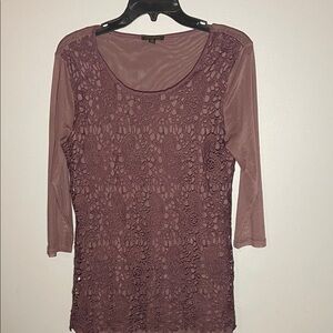 Lace Overlay Blouse - Mauve